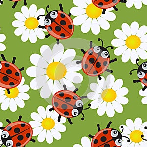 Seamless pattern with ladybirds