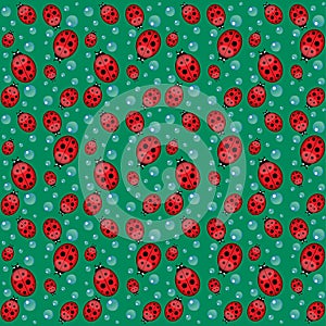 Seamless pattern with ladybirds and drops