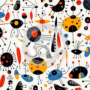 Seamless pattern with ladybugs and insects. Vector illustration