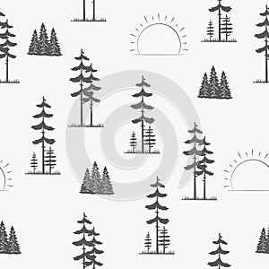 Seamless pattern. Landscape with pine trees