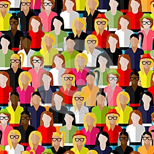 Seamless pattern with a large group of girls and women. flat illustration of female community.