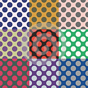 Seamless pattern of large polka dots, different color combinations