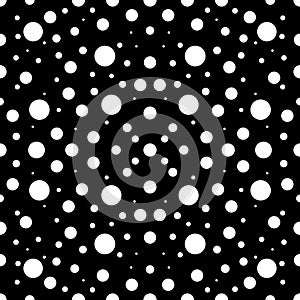 Big and small White Polka Dots on Black background, Seamless