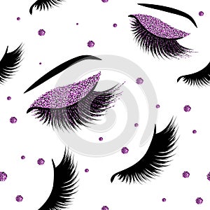 Seamless Pattern with Lashes and glitter effect