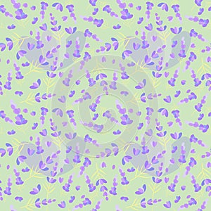 Seamless pattern of lavender flowers; editable color background.