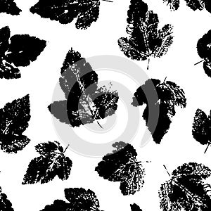 Seamless pattern with leaves paint prints isolated on white background