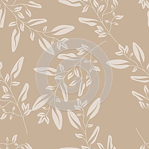 Seamless pattern of leaves and plants. Simple background for prints, textures, textile wallpapers