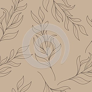 Seamless pattern of leaves and plants. Simple background for prints, textures, textile wallpapers