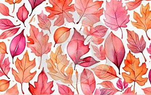 seamless pattern with leaves Watercolor seamless pattern with pink and orange autumn leaves