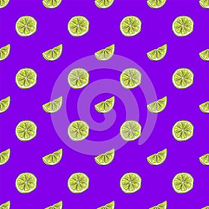 Seamless pattern with lemon slices. Flat vector illustration