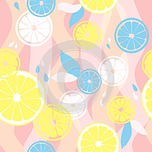 Seamless Pattern With Lemon Slices And Leaves