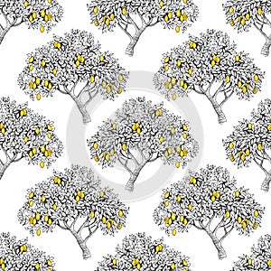 Seamless pattern with lemon trees