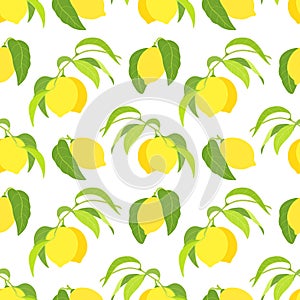 Seamless pattern with lemons on branches