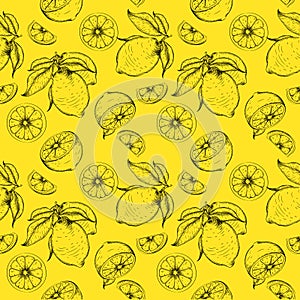 Seamless pattern from lemons. Can be used for background sites, fabrics, bymagi, etc. Vector illustration