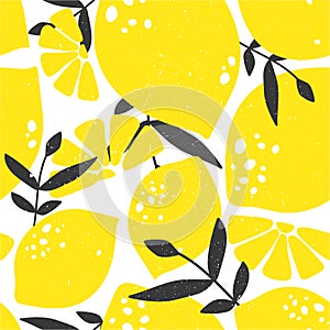 Seamless pattern with lemons, leaves