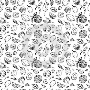 Seamless pattern of lemons and leaves. hand drawn illustration. Vector background