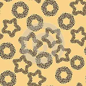 Seamless pattern with leopard stars and circles, trendy rock or punk design, vector illustration background. EPS 10