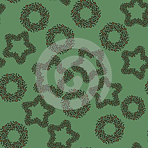 Seamless pattern with leopard stars and circles, trendy rock or punk design, vector illustration background. EPS 10