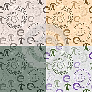 Seamless pattern of letters e and Pi in the form spirals