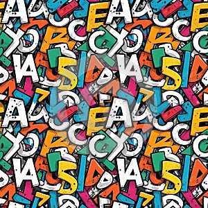 Seamless pattern with letters and number