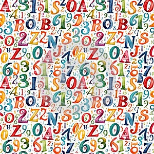 Seamless pattern with letters and number