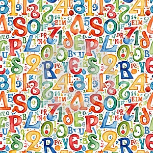 Seamless pattern with letters and number