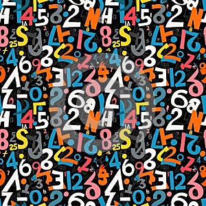 Seamless pattern with letters and number