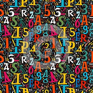 Seamless pattern with letters and number