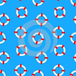 Seamless pattern with lifebuoys. Vector illustration on a blue background