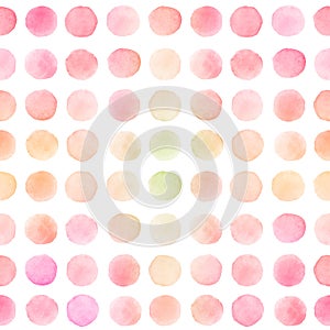 Seamless pattern with light red, pink and yellow watercolor round brush strokes