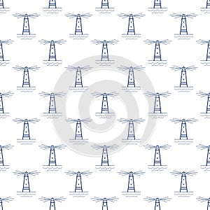 Seamless Pattern with Lighthouse, Line Style