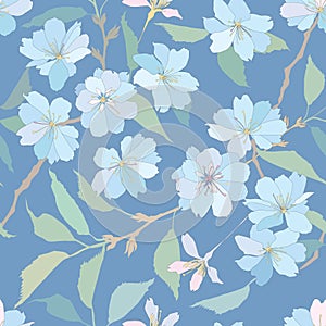 Seamless pattern with lilac and blue flowers