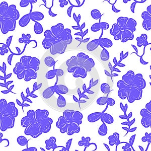 Seamless pattern with lilac and purple flowers