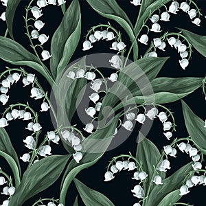 Seamless pattern with lilies of the valley. Vector.