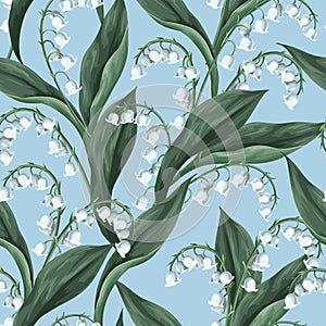 Seamless pattern with lilies of the valley. Vector.