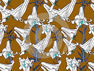 Seamless pattern with lily flowers. Beautiful botanical theme. photo