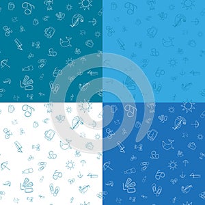 Seamless pattern with line icons on the theme of the sea and vacation.