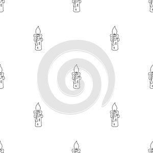 Seamless pattern with line style icon of a candle. Religional concept. Vector illustration for design, web, wrapping paper, fabric