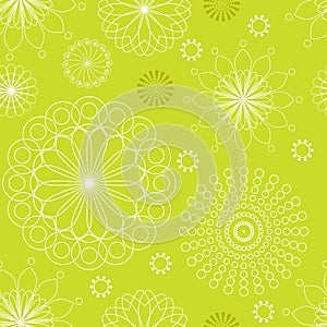 Seamless pattern linear floral ornament on a green background. vector illustration