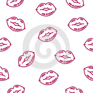 Seamless pattern with lips in white background. Smooch imprint. Vector illustration