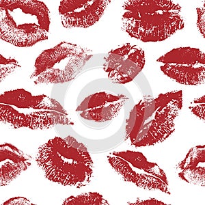 Seamless pattern of lipstick kisses. Vector illustration