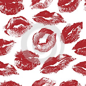 Seamless pattern of lipstick kisses. Vector illustration