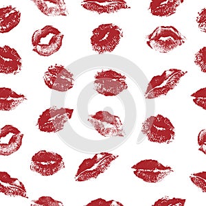 Seamless pattern of lipstick kisses. Vector illustration