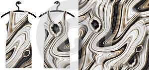 Seamless pattern with liquid and fluid marble texture, white, black and golden line paint, mix colors, abstract background.