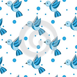 Seamless pattern with little blue bird