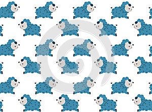 Seamless pattern of little funny blue prancing lambs in the Scandinavian style on a white background. For bedding, textile, fabric