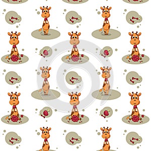 seamless pattern with little giraffes and apples