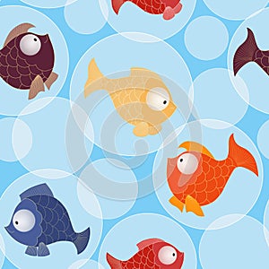 Seamless pattern with little gold and color baby sea fishes