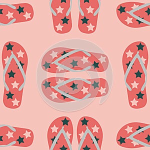 Seamless pattern with living coral flip flops.