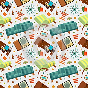 Seamless pattern with the living room stuff